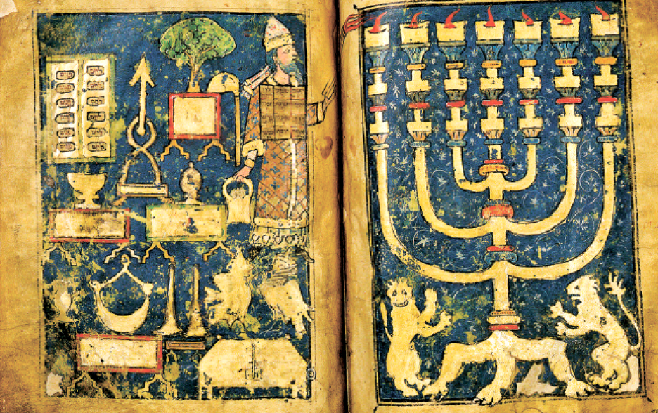 Менора и Арон а-кодеш. Из рукописи 14 в., Бовария. Фото: Давид Аарис (Музей Израиля)
