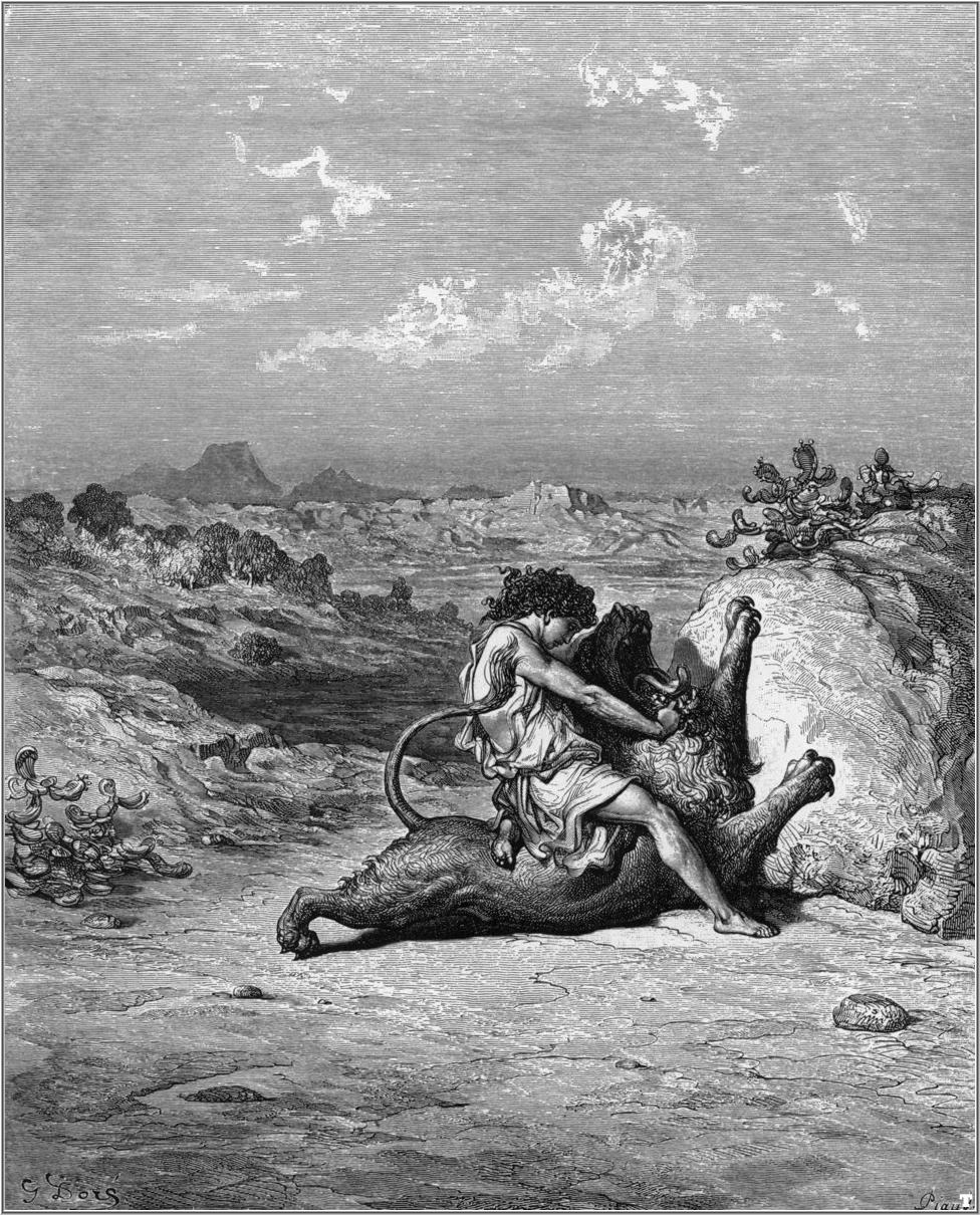Самсон убивает льва. Гюстав Доре (1832–1883.)