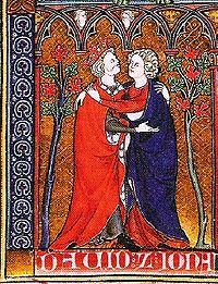 Давид и Йонатан, миниатюра из французской рукописи, около 1300 г.