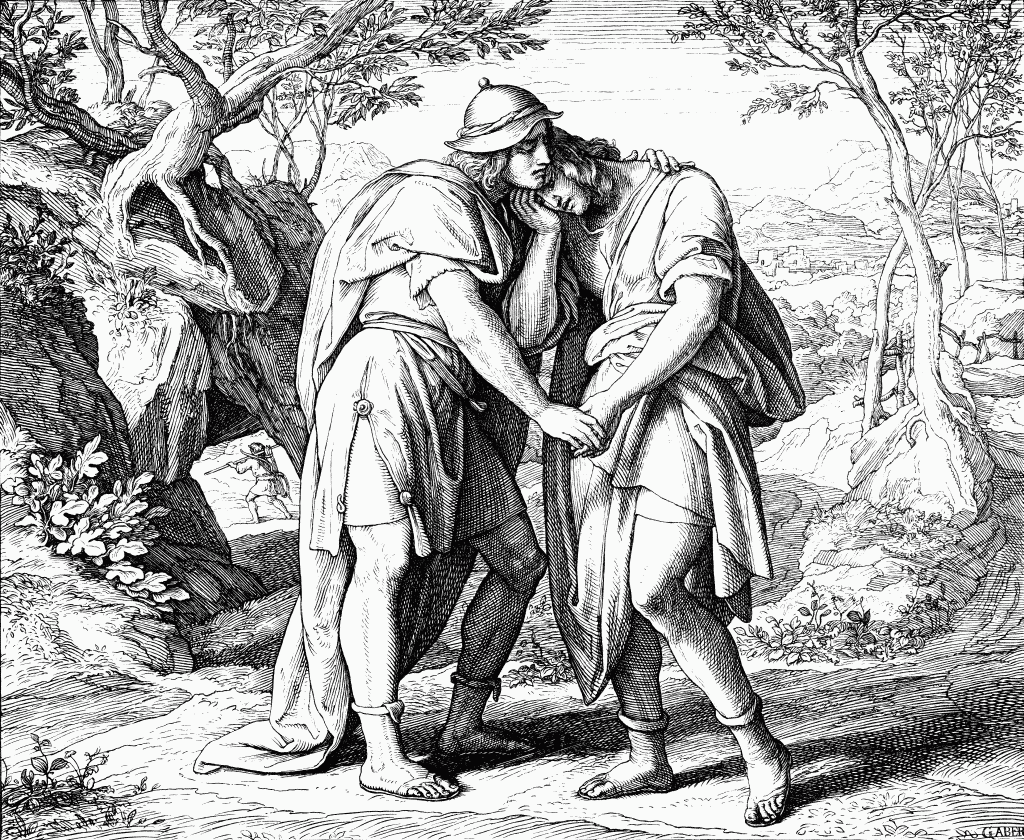 Давид и Йонатан. Юлиус Шнорр фон Карольсфельд, гравюра, 1860.