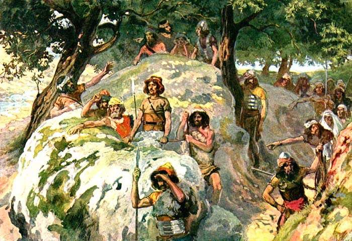Давид со своими людьми скрывается от Шауля. Иллюстрация к Детской Библии.