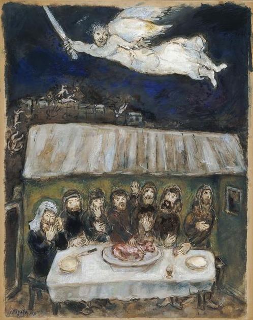 Израильтяне едят пасхального ягненка. Марк Шагал, 1931