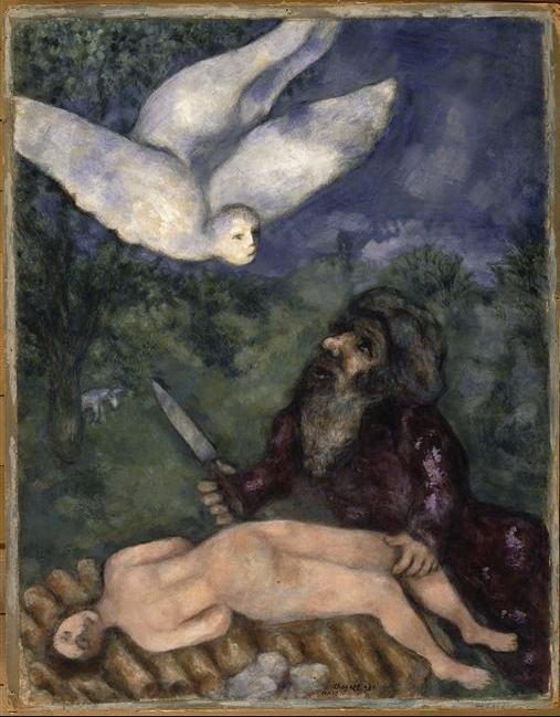 Авраам собирается принести в жертву своего сына. Марк Шагал, 1931