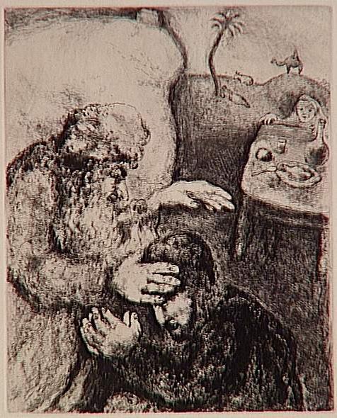 Перед смертью Йицхак благословляет Йаакова. Марк Шагал, 1956