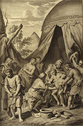 И взял Авраам Ишмаэля и всех людей мужского пола, рожденных в его доме, и обрезал крайнюю плоть их. Герард Хоет, 1728