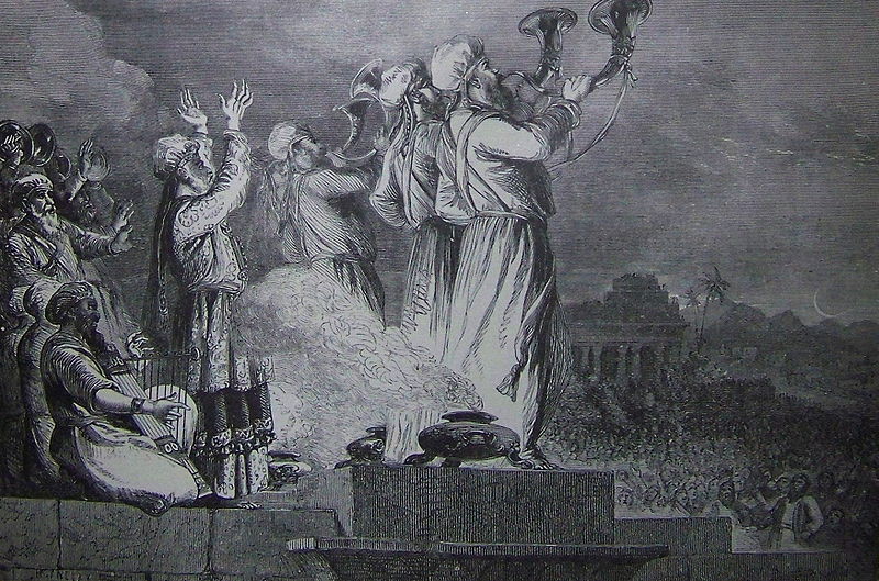 Израильтяне трубят в трубы по случаю новомесячия. Иллюстрация к изданию Библии, 1890