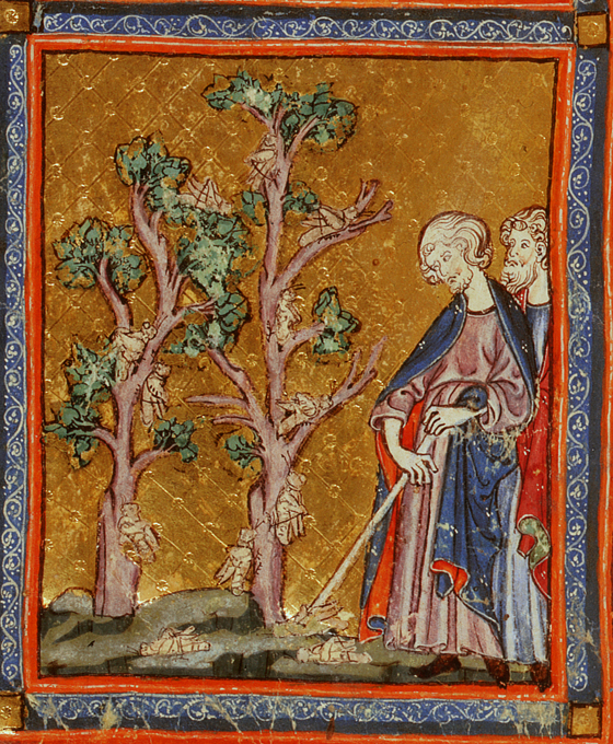 Казнь восьмая: саранча. Иллюстрация к Аггаде, XIV в.