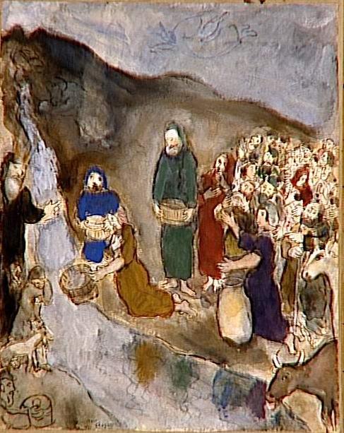 Моше высекает источник в скале в Хореве. Марк Шагал, 1934