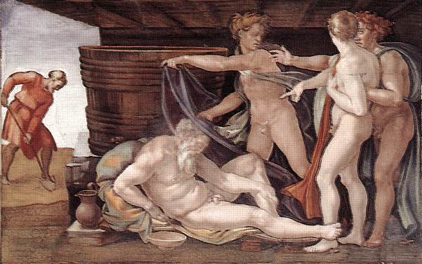 Опьянение Ноаха. Фреска Микеланджело, 1508-1512