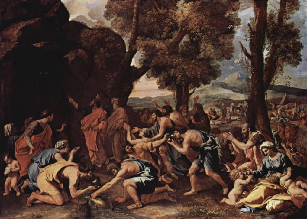 Моше высекает воду из камня. Николя Пуссен, 1633-35