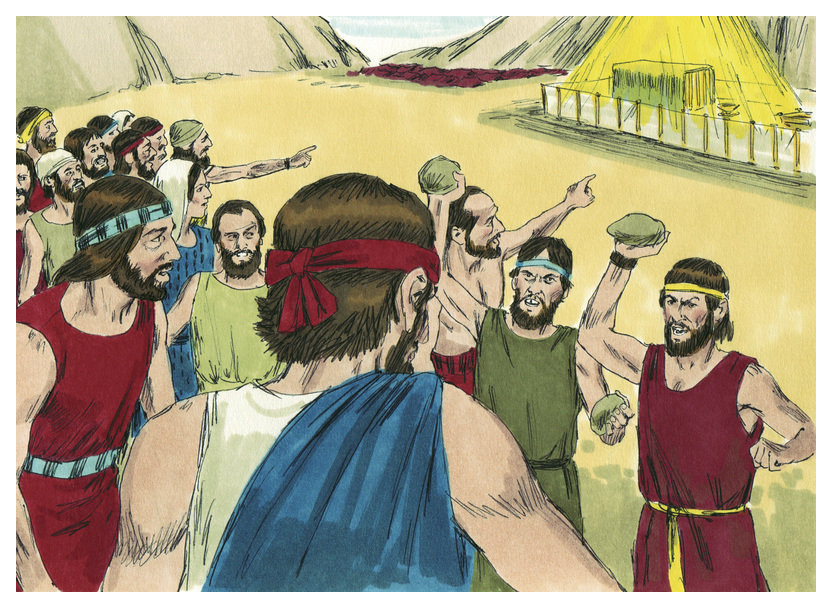 Община собирается побить камнями Йеошуа и Калева. Иллюстрация Джима Праджетта, 1984