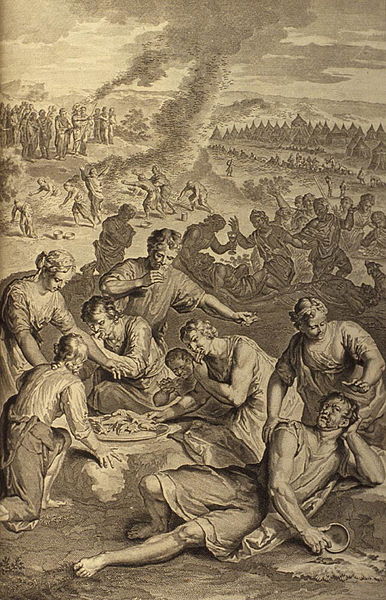 Израильтяне поедают перепелов. Герард Хоет, 1728