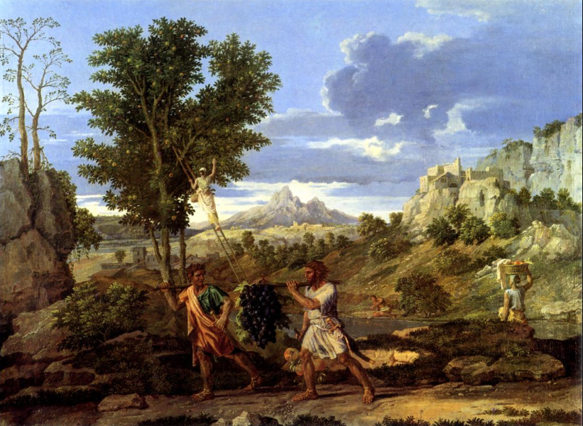 Разведчики возвращаются из Земли обетованной с виноградной ветвью. Николя Пуссен, 1660-1664