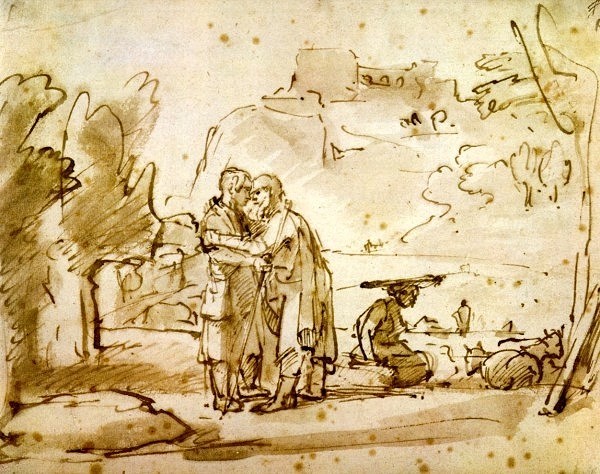 Лаван приветствует Йаакова. Рембрандт, 1655