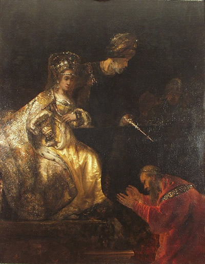 Аман молит Эстер о пощаде. Рембрандт, 1660