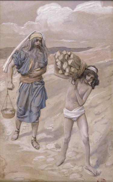 Йицхак несет дрова для своего жертвенника. Джеймс Тиссо, 1896-1902