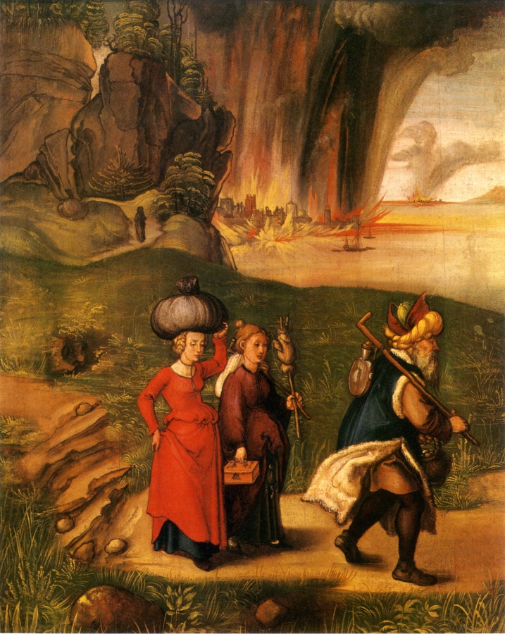 Лот с семьей убегает из Седома. Альбрехт Дюрер, 1496