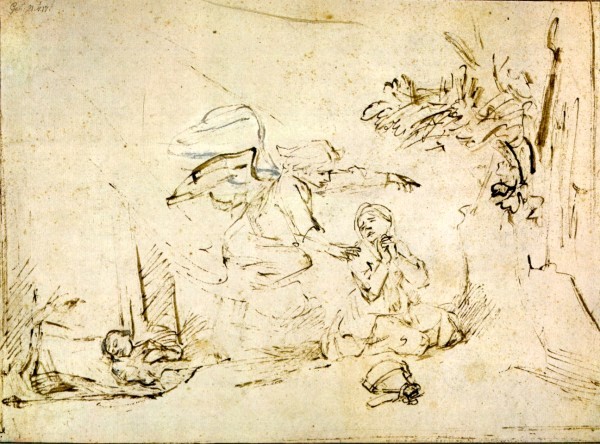 Ангел является Агар. Рембрандт, 1655