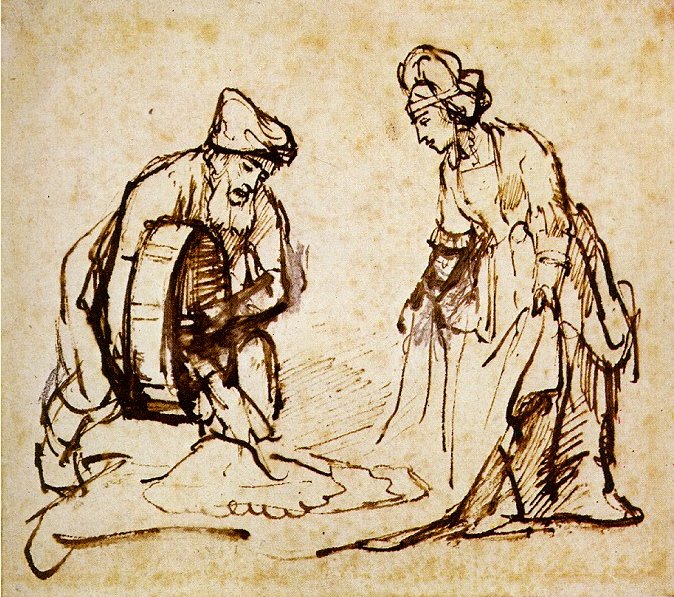 Боаз отмеряет Рут шесть мер ячменя. Рембрандт, 1650