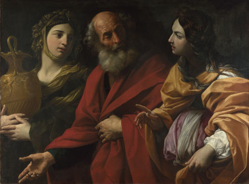 Лот с дочерьми покидает Седом. Гвидо Рени, 1615-16
